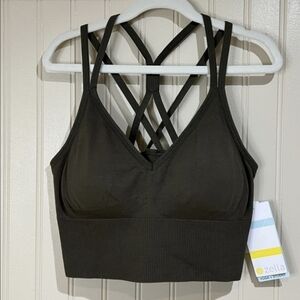 Zella Women’s seamless Crossback Yoga Training sports bra Olive Night Size M